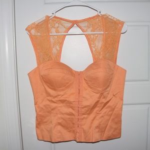 🔴 Forever 21 Lace Shoulder Orange Corset Top
